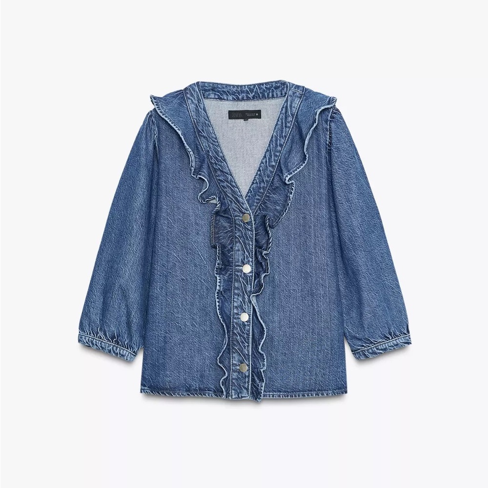 Zara Denim Ruffle Shirt - Picture 7 of 11